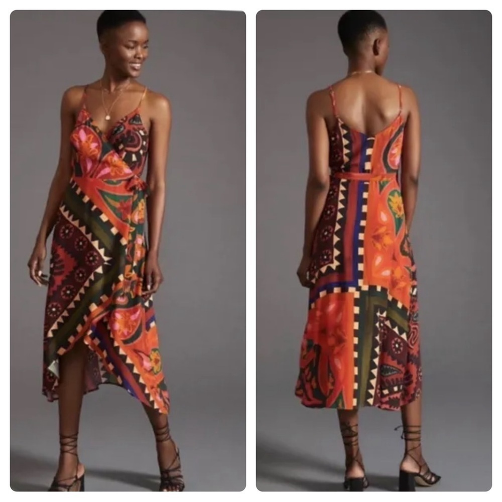 Farm Rio Anthropologie Hanky Tribal Print Midi Wrap Dress (6)